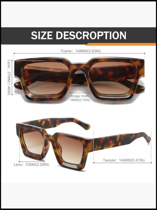 Retro Square Polarized Sunglasses for Men Women Chunky Frame Vintage Shades main image 4